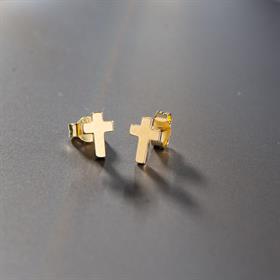 14 Ayar Altın Sade Haç Küpe
