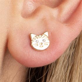 14 Ayar Altın Sade Kedi Küpe