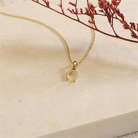 14 Ayar Altın Taşlı Nal Şans Kolye