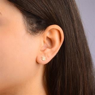 14 Ayar Altın Taşlı Yonca Küpe