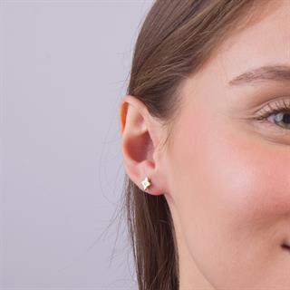 14 Ayar Altın Tek Taş Yonca Küpe