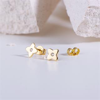 14 Ayar Altın Tek Taş Yonca Küpe