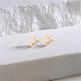 14 Ayar Taşlı Kalp Altın Küpe