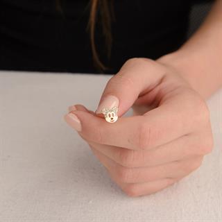 14 Ayar Taşlı Mickey Mouse Altın Küpe