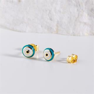 14 Ayar Nazar Boncuğu Altın Küpe