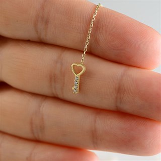 14 Ayar Altın Anahtar Sallantı Zincir Tek Küpe