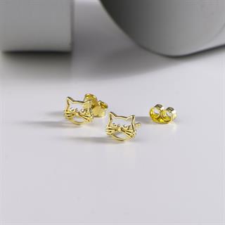 14 Ayar Altın Kedi Küpe