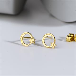 14 Ayar Altın Ay Yıldız Küpe