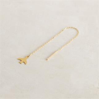 14 Ayar Altın Kuş Sallantı Zincir Tek Küpe