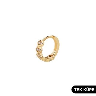 14 Ayar Altın Taşlı Tek Petek Halka Küpe