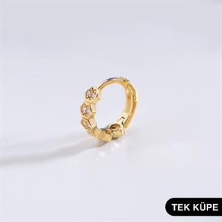 14 Ayar Altın Taşlı Tek Petek Halka Küpe