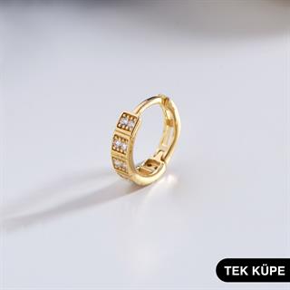 14 Ayar Altın Tek Minik Taşlı Halka Küpe