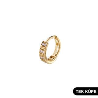 14 Ayar Altın Tek Minik Taşlı Halka Küpe