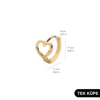 14 Ayar Minik Tek Kalp Halka Altın Küpe