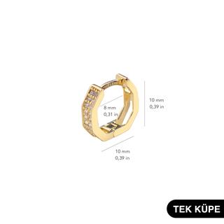 14 Ayar Taşlı Tek Altıgen Minik Halka Altın Küpe