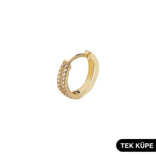 14 Ayar Taşlı Tek Halka Altın Küpe