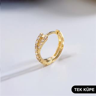 14 Ayar Taşlı Tek Halka Altın Küpe