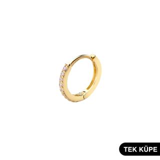 14 Ayar Taşlı Tek Halka Altın Küpe