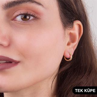14 Ayar Taşlı Tek Halka Altın Küpe