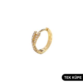 14 Ayar Taşlı Tek Halka Altın Küpe
