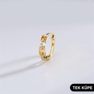14 Ayar Taşlı Tek Modern Halka Altın Küpe