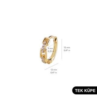 14 Ayar Taşlı Tek Modern Halka Altın Küpe