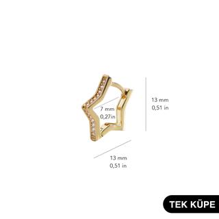 14 Ayar Taşlı Yıldız Tek Halka Altın Küpe