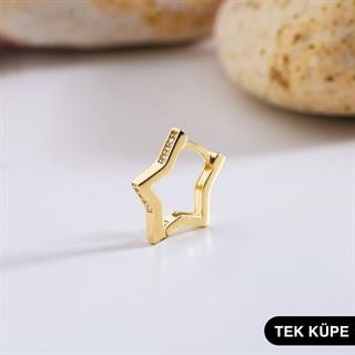 14 Ayar Yıldız Taşlı Tek Halka Altın Küpe