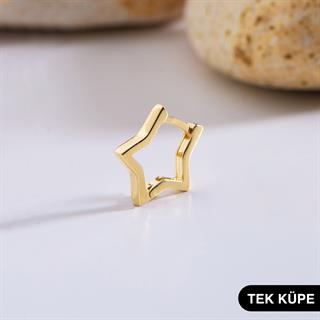 14 Ayar Yıldız Tek Halka Altın Küpe