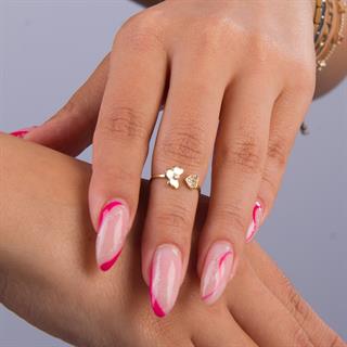 14 Ayar Altın Kalp Taşlı Ayarlanabilir Yüzük