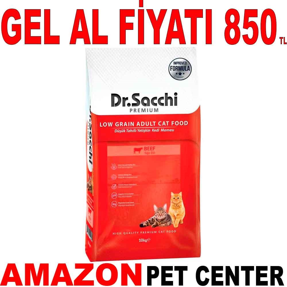 Dr Sacchi Premium Düşük Tahıllı Sığır Etli Kedi Maması 10 Kg Gel Al 21276002 Amazon Pet Center