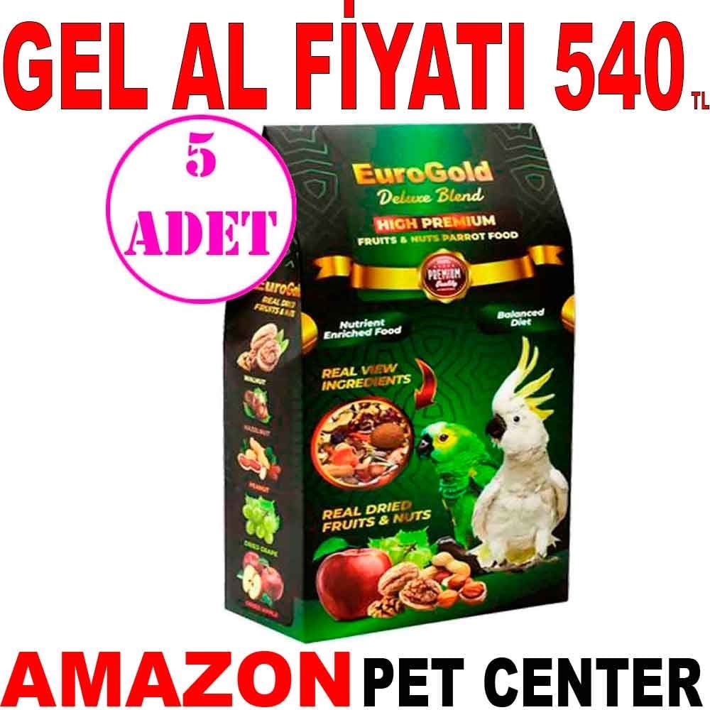 EuroGold Deluxe Blend Meyveli ve Kuruyemişli Papağan Yemi 650 Gr 5 AD Gel Al 20553005 Amazon Pet Center