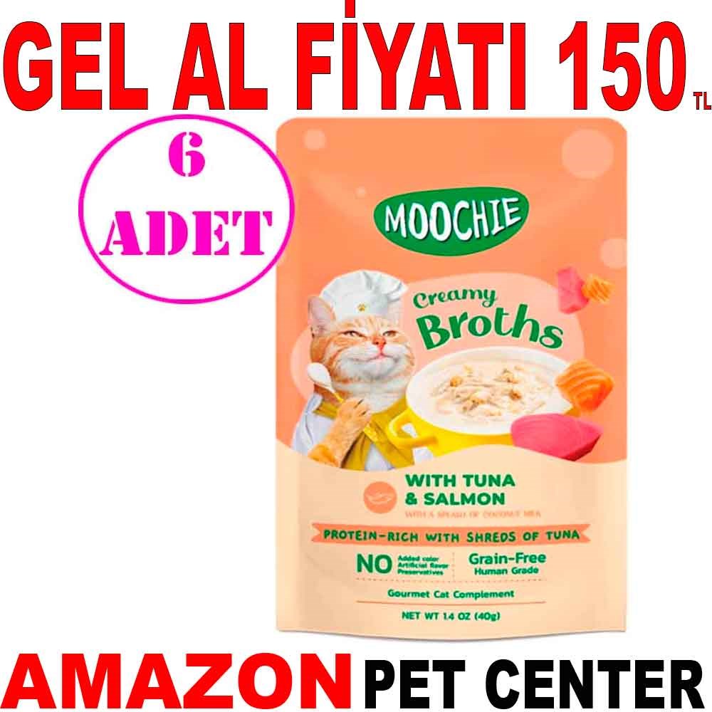 Moochie Kedi Çorbası Parça Ton Balığı Somon Tahılsız 40 Gr 6 AD Gel Al 19926001 Amazon Pet Center