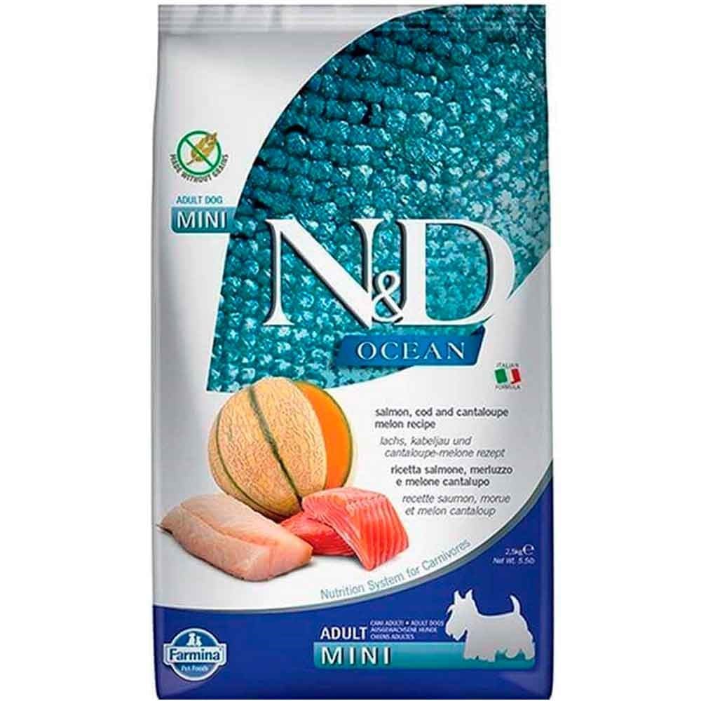 N&D Ocean Somon ve Morina Balıklı Kavunlu Tahılsız Küçük Irk Yetişkin Köpek Maması 2.5 Kg 8010276039309 Amazon Pet Center