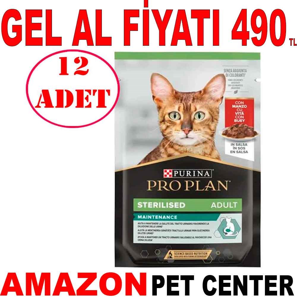 Pro Plan Sterilised Biftekli Pouch Kısır Kedi Konservesi 85 Gr 12 Ad Gel Al 35007401 Amazon Pet Center