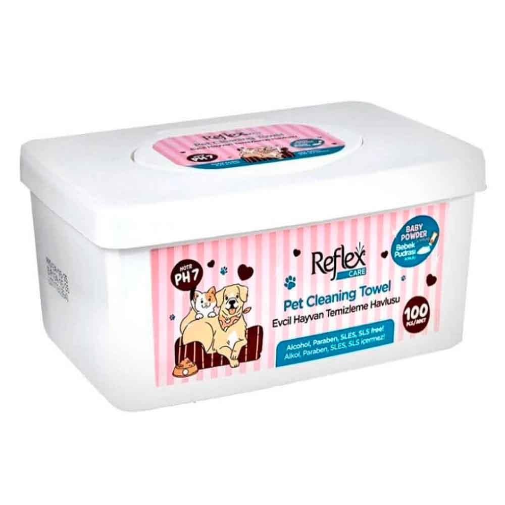 Reflex Care Bebek Pudrası Kokulu Kedi ve Köpekler İçin Temizleme Mendili (100'lü) 8698995037556 Amazon Pet Center