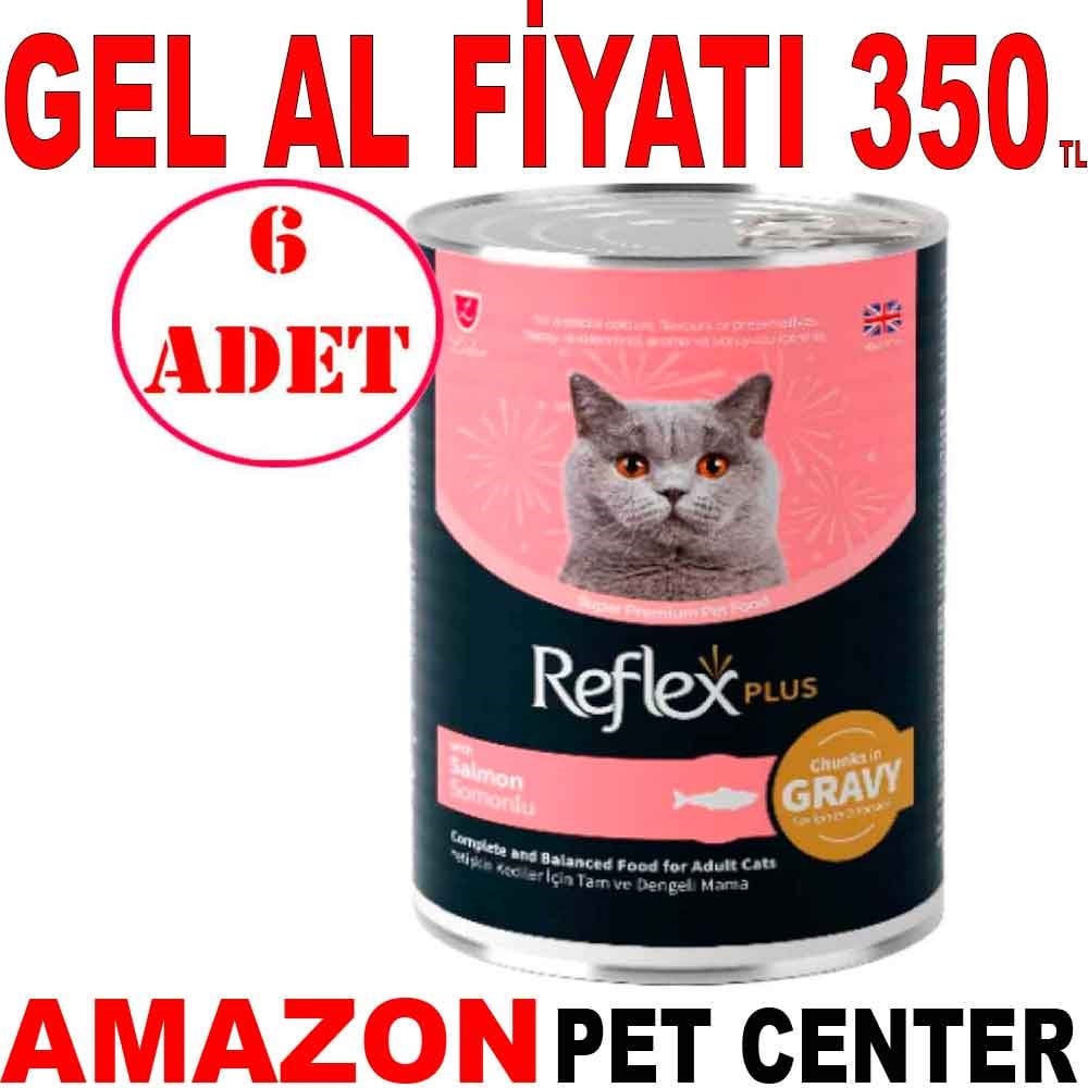 Reflex Plus Kedi Konservesi Sos İçinde Parça Etli Somonlu 400 Gr 6 AD Gel Al 35004745 Amazon Pet Center