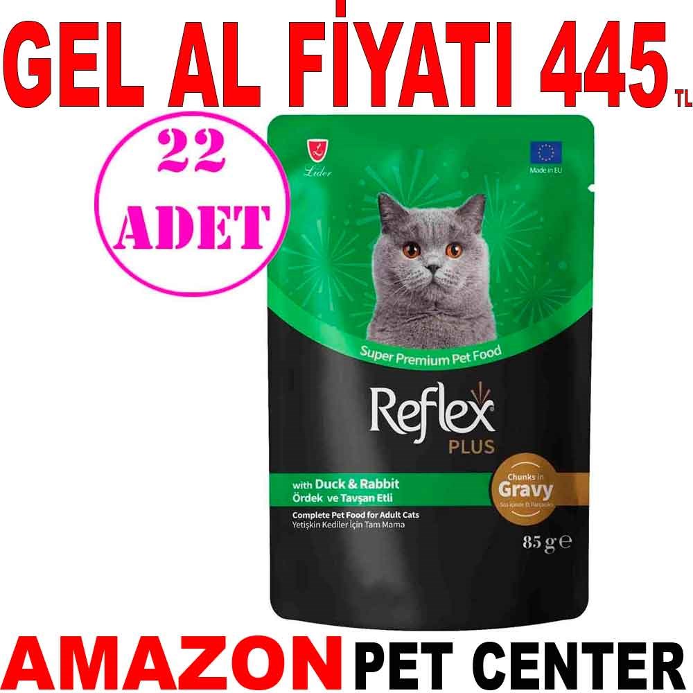 Reflex Plus Sos İçinde Ördekli ve Tavşanlı Kedi Konservesi 85 Gr 22 AD Gel Al 21243004 Amazon Pet Center