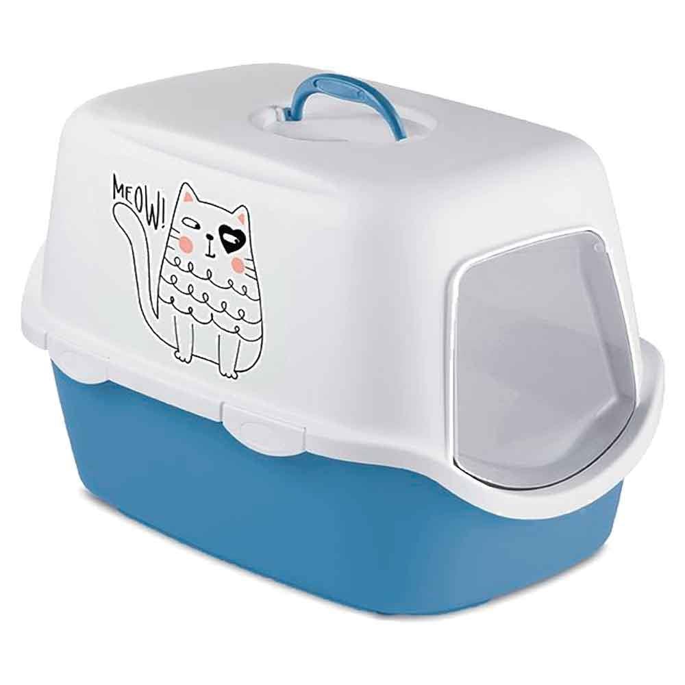 Stefanplast Kapalı Kedi Tuvaleti Griffe Baskılı Mavi/Beyaz 8003507986923 Amazon Pet Center