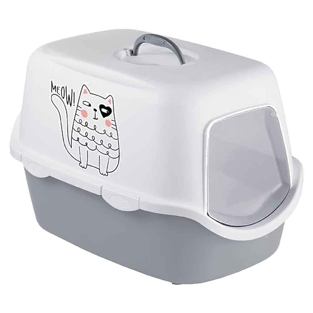 Stefanplast Kapalı Kedi Tuvaleti Griffe Baskılı Gri/Beyaz 8003507986909 Amazon Pet Center