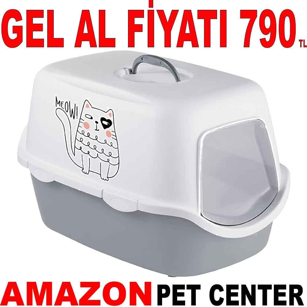 Stefanplast Kapalı Kedi Tuvaleti Griffe Baskılı Gri/Beyaz 35002123 Amazon Pet Center