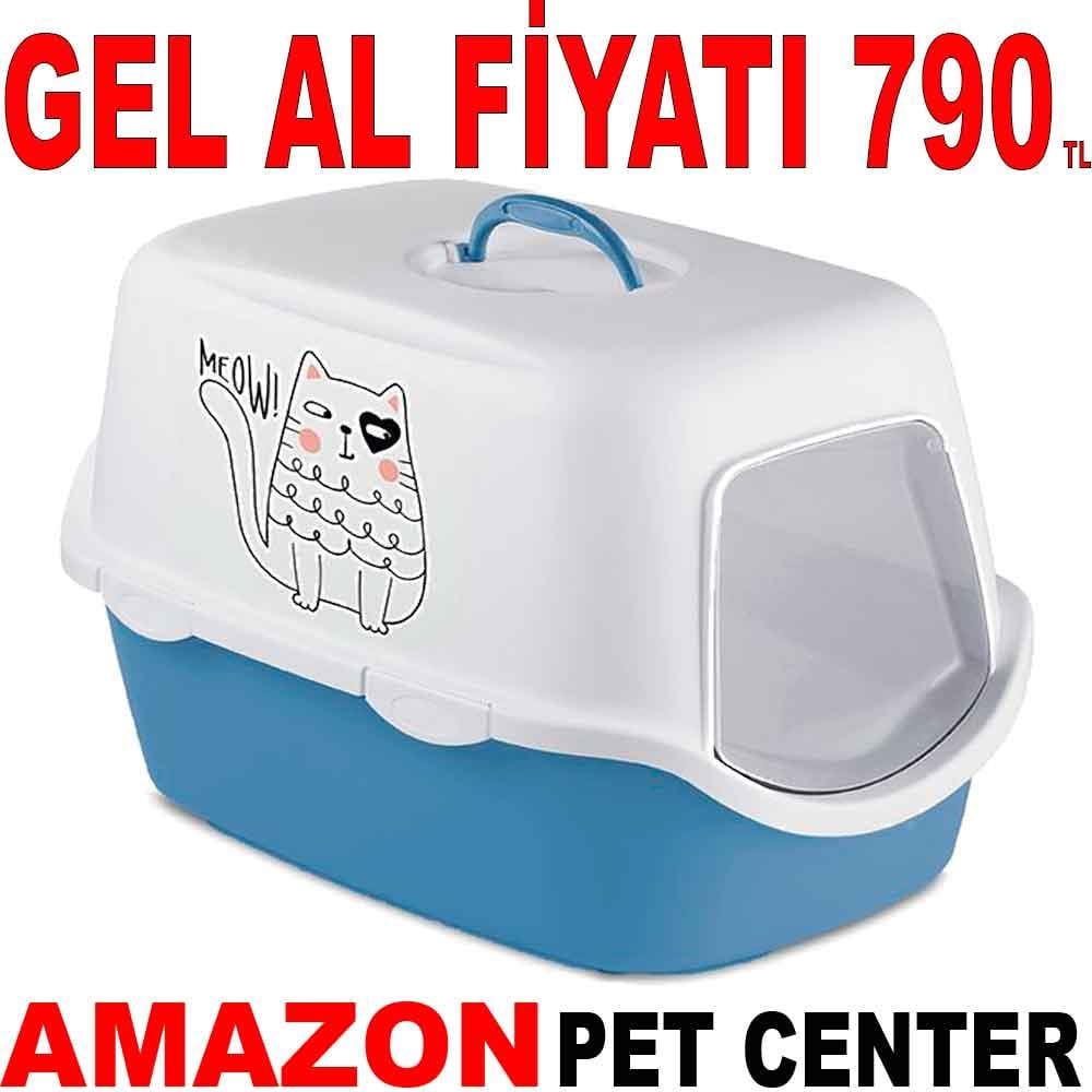Stefanplast Kapalı Kedi Tuvaleti Griffe Baskılı Mavi/Beyaz 35002130 Amazon Pet Center
