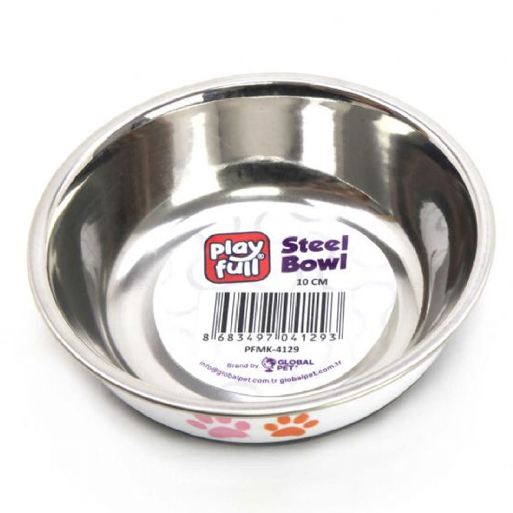 Playfull Pati Desenli Çelik Mama ve Su Kabı Kauçuk Tabanlı 10 Cm PFMK-4129 8683497041293 Amazon Pet Center