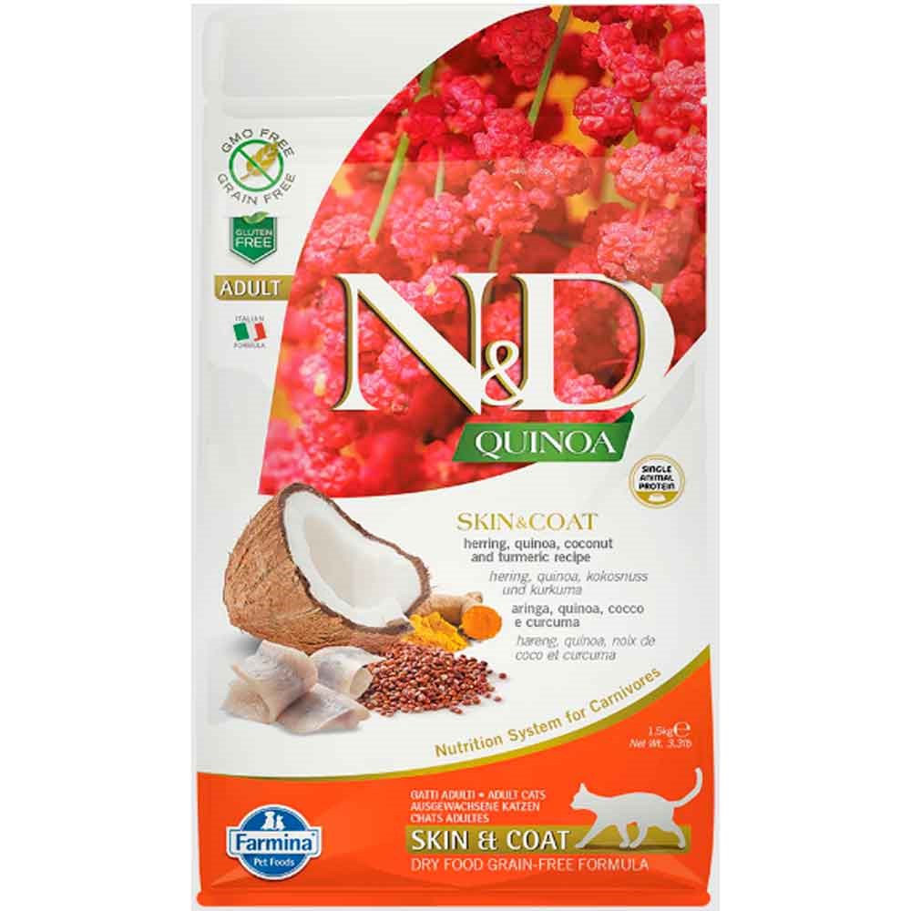 N&D Quinoa Skin Coat Ringa Balığı Kedi Maması 1,5 kg 8010276035813 Amazon Pet Center