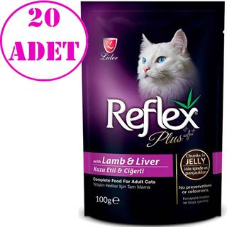 Reflex Plus Parça Etli Kuzulu ve Ciğerli Kedi Konservesi 100 Gr 20 AD 32108910 Amazon Pet Center