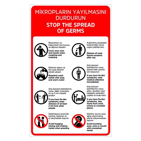 Korona ÖnlemleriKoronavirüs Uyarı Sticker, Mikropları Durdurun