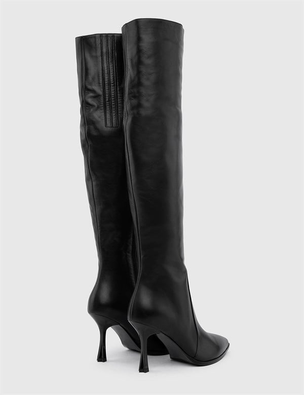 Biggs Black Leather Women's Heeled High Boot