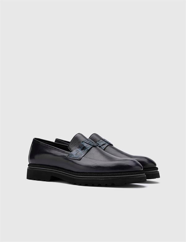 Acacia Black Deer-Navy Blue Buffalo Leather Men's Daily Shoe