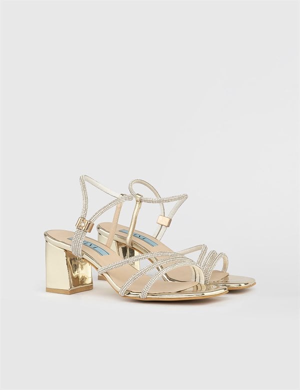 Ervin Gold Leather Women's Heeled Sandal