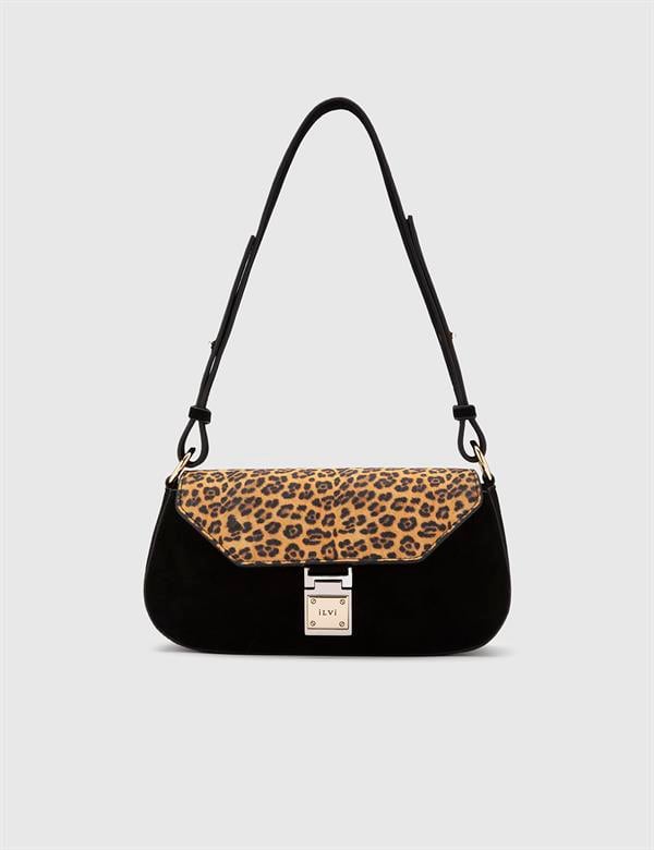 Rosie Leopard-Black Suede Leather Women's Handbag